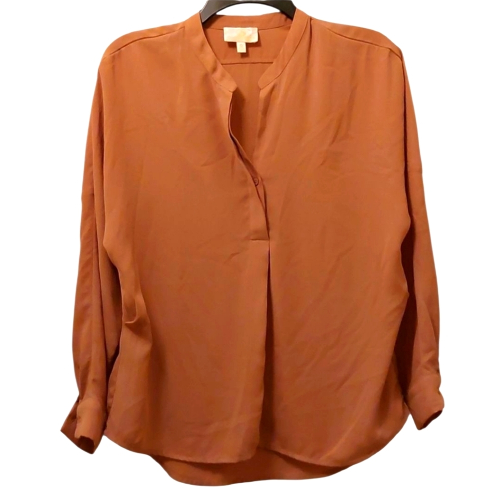 Collective Concepts Vintage Caramel Taupe Blouse S EUC Sleeve Details